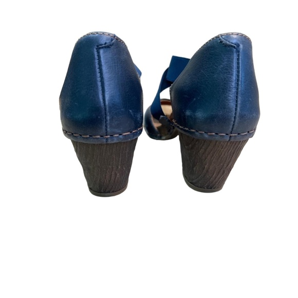 Art Co Blue And White Open Toe Cross Strap Leather Chunky Heel Sandals Size 39 - Picture 13 of 13